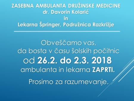 Ambulanta in lekarna Razkrižje – obvestilo 2